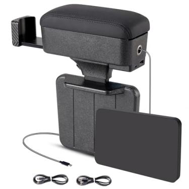 Imagem de RUPSE Caixa de armazenamento universal para apoio de braço para carro com suporte de copo, portas USB/C, suporte de pulso ajustável, organizador de console central para a maioria dos veículos