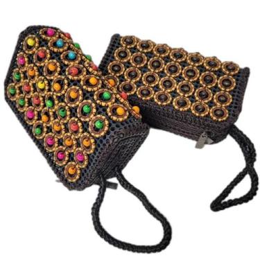 Imagem de Carteira De mão Feminina Mini Bolsa de Mão Artesanal com Miçangas - FG