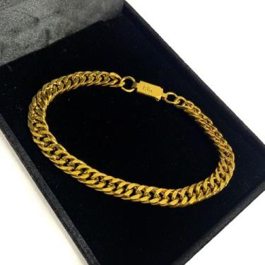 Imagem de Pulseira Masculina Grossa 8mm Elos Duplos Banhada Ouro 18k - Azmar Sem