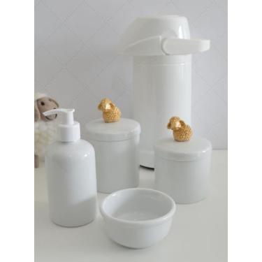 Imagem de kit Higiene Bebê K021 Potes Cotonete Coroa Dourado Algodão Limpeza Por