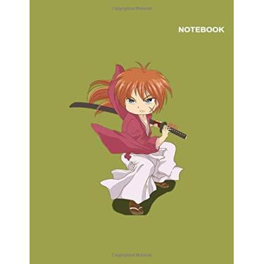Imagem de Rurouni Kenshin Wandering Samurai notebook For School: Himura Kenshin Rurouni Kenshin Wandering Samurai Chibi Green Notebook Cover, 110 Pages, 8.5" x 11" (Letter), Lined Writing sketchbook.
