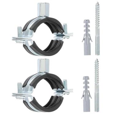 Imagem de PATIKIL Gancho de tubo de anel dividido de 38 a 44 mm, 2 peças de suporte de tubo ajustável para serviço pesado, braçadeira de ferro galvanizado para montagem no teto com parafusos e tubo de expansão,