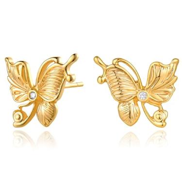 Imagem de BENEIGE Brincos de ouro delicados para mulheres banhados a ouro 14 K argola pendurada cobra olho turco borboleta cruz coração orelha brincos hipoalergênico minimalista joia presente para mulheres, Small, Latão, Zircônia cúbica