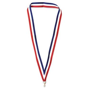 Imagem de PinMart Fita de pescoço multicolorida – Porta-prêmios para medalhas e medalhões – Cordão de fita colorido em branco com clipe
