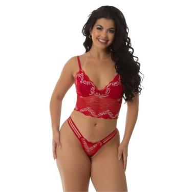 Imagem de Conjunto Lingerie Feminino de Renda com Cropeed e Calcinha Sem Bojo Cr