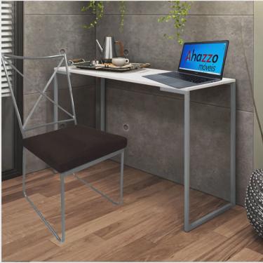 Imagem de Kit Escritório Clark Cadeira e Mesa Industrial Ferro Cinza Tampo mdf Branco Suede Marrom - Ahz Móveis