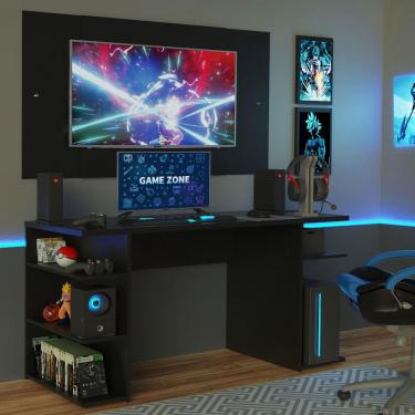 Imagem de Mesa para Computador Gamer Madesa 9409 e Painel para TV até 58 Polegadas - Preto