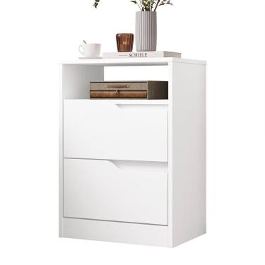 Imagem de Mesa De Cabeceira Sole 2 Gavetas Branco Fosco - Móveis Albatroz Branco Fosco