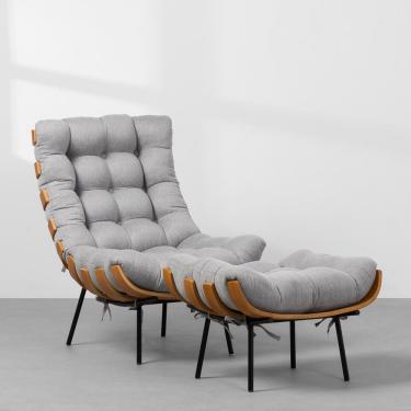 Imagem de Poltrona Costela com Encosto Alto e Puff – Cinza