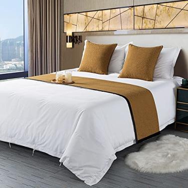 Imagem de Cachecol de corredor de cama de hotel, colchas, decoração de cama macia, proteção de cama, toalha de cauda, faixa de decoração para cama queen, casal, solteiro, king size - amarelo||California King 50