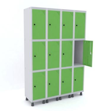 Imagem de Armario Locker Roupeiro 12 Portas Em Aço Grp 504/12 Pandin Móveis Cinza/verde Miró
