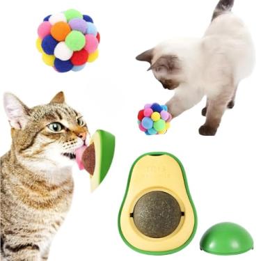 Imagem de Kit Abacate de Brinquedo Para Gatos com Catnip Erva Natural + Bolinha Pelúcia Para Gato Interativa com Guizo