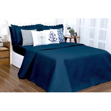 Imagem de Kit Cobre Leito Colcha Queen Liberty 8 Peças, Acompanha Porta Travesseiros, Capas de Almofada e Lençol com Elástico (Azul Marinho)