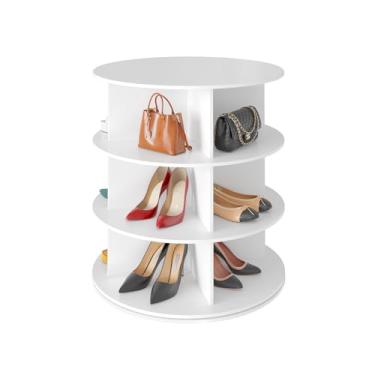 Imagem de SpaceAid Sapateira giratória de 3 níveis, suporte giratório 360 para sapatos, carrossel redondo, bolsa de mão vertical, organização de armário de sapatos (branco)