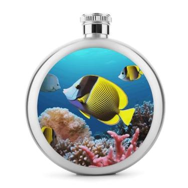 Imagem de Cantil de aço inoxidável, estampa de peixe tropical, clássico, cantil, garrafa de viagem, portátil, garrafa de metal