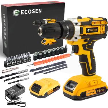 Imagem de Furadeira Parafusadeira 21v Ecosen 45Nm Maleta 30 Peças Amarela