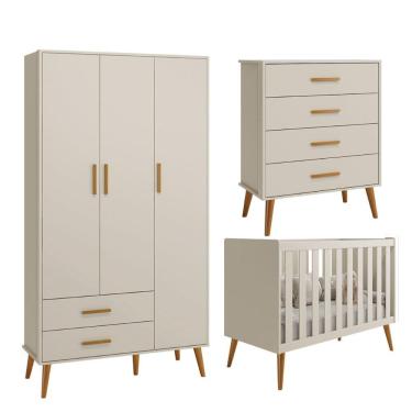 Imagem de Kit Berço 2 em 1 Comoda Gaveteiro e Roupeiro Isis 3 Portas