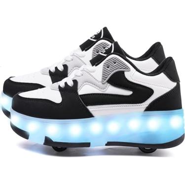 Imagem de AIkuass Tênis de skate LED para crianças, meninos, meninas, 4 rodas destacáveis, tênis modernos, recarregáveis, com luzes piscando, sapatos com rodas para iniciantes, melhor presente, 987-preto, 17