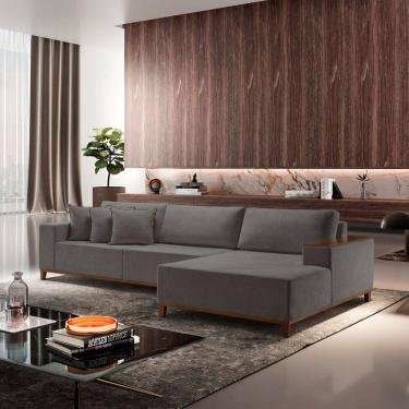 Imagem de Sofá 4 Lugares com Chaise Linho 270cm Grécia Cinza Escuro