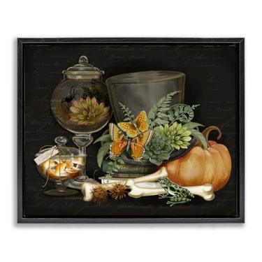 Imagem de Stupell Industries Dark Academia Bookstack & Motif Black Framed Floater Canvas Wall Art Design por Nicole Tamarin, 25 x 31