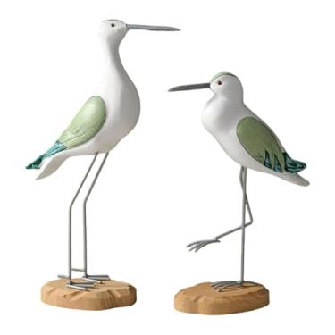 Imagem de XLWLLNJ 2 Estátuas de Pássaros Vintage, Estatuetas de Animais Marinhos, Enfeites de Mesa Minimalistas, Escultura Rústica Realista de Pássaros Marinhos para Co, Verde Branco, Tamanho real