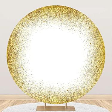 Imagem de Yeele Pano de fundo redondo dourado com glitter de 2,2 x 2,2 m, com bolinhas douradas, dourado e branco, para casamento, chá de panela, aniversário, artigos de festa de noivado, adereços de sessão de