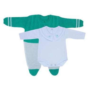 Imagem de Kit Macacão Jacquard Verde e Body Gola Bordada Du - Kowak, Verde, RN
