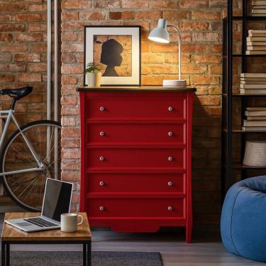 Imagem de Cômoda com 5 Gavetas 137,5x100cm Amsterdã Vermelho/Amêndoa