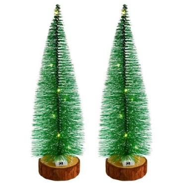Imagem de Jogo 2 Árvores Mini Pinheiro Nevado Decorativo 25cm Iluminado LED Sequ