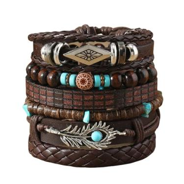 Imagem de Dreuyet Pulseiras ocidentais para mulheres e homens, vintage, boêmia, empilhável, turquesa, miçangas, pulseira elástica rústica com pingente de cabeça de vaca, joia de caubói country, Adjustable