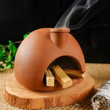 Imagem de MOUGIGI Suporte grande de terracota Palo Santo feito à mão – Prato de incenso chaminé com chaminé, queimador de cone para sálvia, ideal para meditação, zen, ioga, spa | Aromaterapia, atenção plena