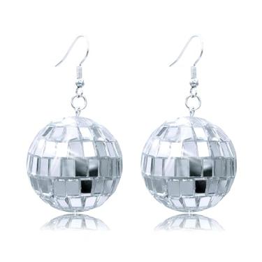 Imagem de Brincos de bola de discoteca para mulheres, chapéu de vaqueira, brincos de discoteca, brilhantes, coloridos, espelhados, brincos pendentes dos anos 60, 70, discoteca, festa de Halloween, acessórios