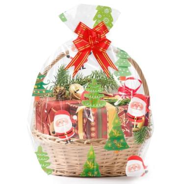 Imagem de eowqeiur 15 peças de sacos de presente grandes transparentes para árvore de Natal com flor de puxar lembrancinhas de festa de Natal suprimentos decorações