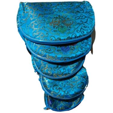 Imagem de Only My Live Home Conjunto portátil de brocado de seda com 5 tamanhos, bolsas de armazenamento de joias para viagem, bolsa com zíper, porta-moedas, bolsas leves para cosméticos (azul celeste (conjunto