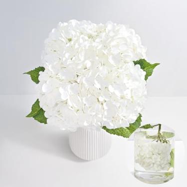 Imagem de MARTINE MALL 4 peças de flores artificiais de hortênsia de 53 cm, látex de toque real, flores grandes de hortênsia realistas para decoração de casa, arranjos de festa, buquês de casamento, centros de
