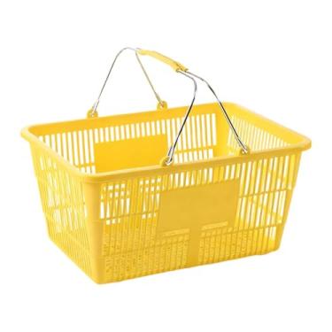 Imagem de FytStycale Cesta de compras com alça, organizador de supermercado para vegetais e brinquedos, Amarelo