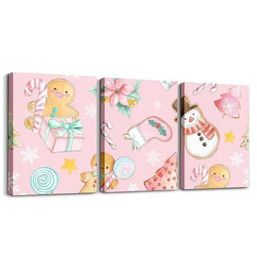 Imagem de jejeloiu Merry Christmas Arte de parede infantil em tela para sala de estar quarto boneco de neve decoração de parede para banheiro pão de gengibre meninos meninas arte pôsteres pintura de bengalas