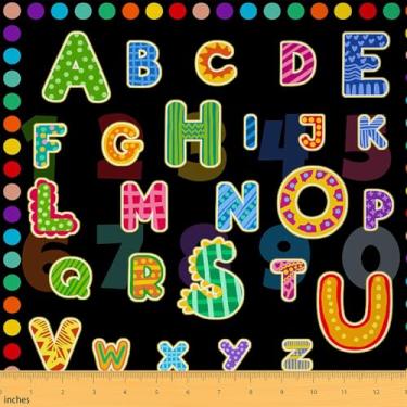 Imagem de jejeloiu Tecido colorido alfabeto por jarda, 2 metros, tecido educacional de estofamento do alfabeto ABC para cadeiras, aprendizado precoce para projetos de bricolage em casa, monograma, impermeável