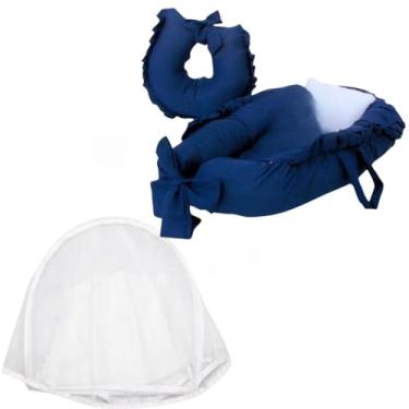 Imagem de Conjunto De Conforto E ProteçãO: Almofadas De AmamentaçãO + Barreira De SegurançA Infantil Equipada Com Rede Mosquiteira Durma Mais Profundamente, Descanse Mais Tranquilamente(Azul Marinho)
