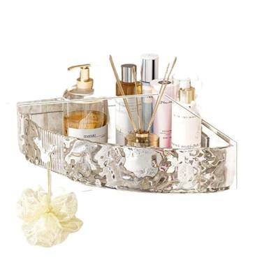 Imagem de Suportes de Shampoo Prateleira de Canto Banheiro, Plástico Fixação com Alto Adesivos(Transparente,2pc)