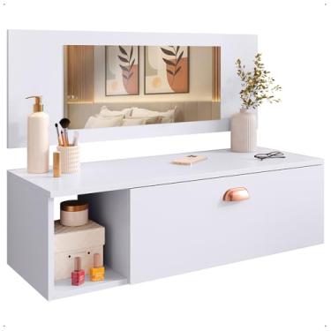Imagem de Penteadeira Suspensa Make Up Com Espelho 1 Gaveta Com Divisórias Nicho e Puxador (Branco)