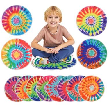 Imagem de HiiARug Tapete para crianças com círculos de 45,7 cm, arco-íris, assentos circulares, anéis coloridos, para quarto de crianças, decoração de assento circular, conjunto de tapete para brincar