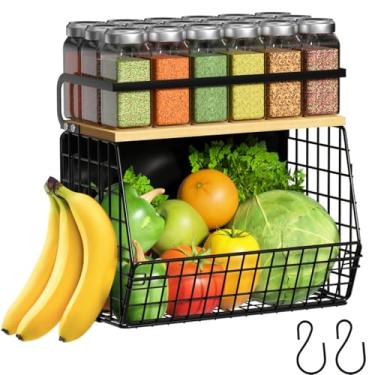 Imagem de Prateleira magnética para geladeira com tampa de madeira, caixas de armazenamento de batata e cebola, organizadores e armazenamento de despensa, grande recipiente magnético para temperos para