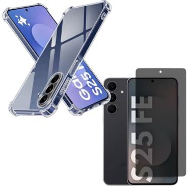 Imagem de Kit Capa Capinha Bordas Anti Impacto e Película Privacidade para Samsung Galaxy S25 FE - Bluepink