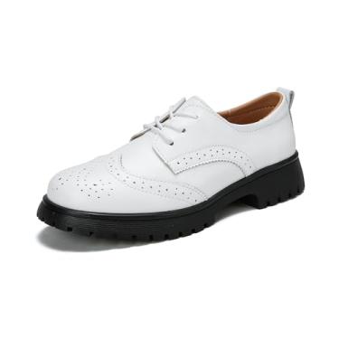 Imagem de Ruiatoo Sapato social feminino confortável com cadarço plataforma Oxford bico redondo Oxford sapato social, 5808 Branco, 38