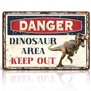 Imagem de Homely Accents Danger Dinosaur Area Keep Out - Placa engraçada de dinossauro para meninos, placas de estanho para quarto galinheiro berçário festa decoração de parede vintage 30 x 20 cm