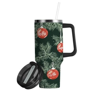Imagem de ATTX Copo de galhos de árvore de Natal de 850 g com alça, copo de aço inoxidável a vácuo de parede dupla com palha, caneca de café isolada para viagem #612