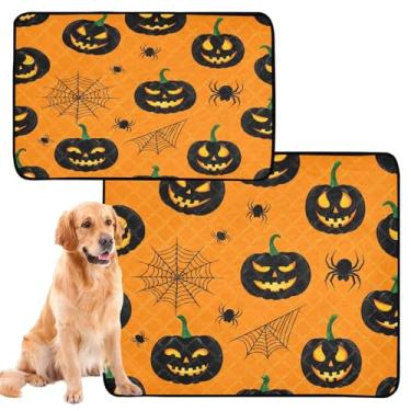 Imagem de CEBUGI Almofadas de xixi laváveis para cães, pacote com 3, almofadas impermeáveis para filhotes de cachorro, antiderrapante, à prova de vazamento, para cama de cercadinho, abóboras pretas