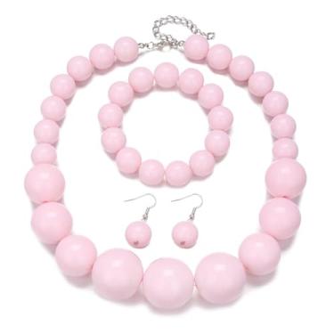 Imagem de Pingyongchang Conjunto de brincos de colar de pérola grossa para mulheres e homens, feito à mão, multicamadas, strass, gargantilhas de pérolas simuladas, casamento, melhor amiga, mãe, Large, Acrílico