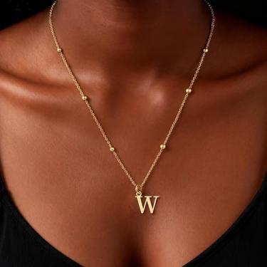 Imagem de Colar com inicial para mulheres, colar com pingente de letra personalizada, corrente delicada de contas douradas, joias empilháveis, presentes para ela, Medium, Latão, Sem Pedra Preciosa
